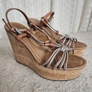 Coach Leather Pewter Georgiana Cork 5 inch Wedge Heels Size 8